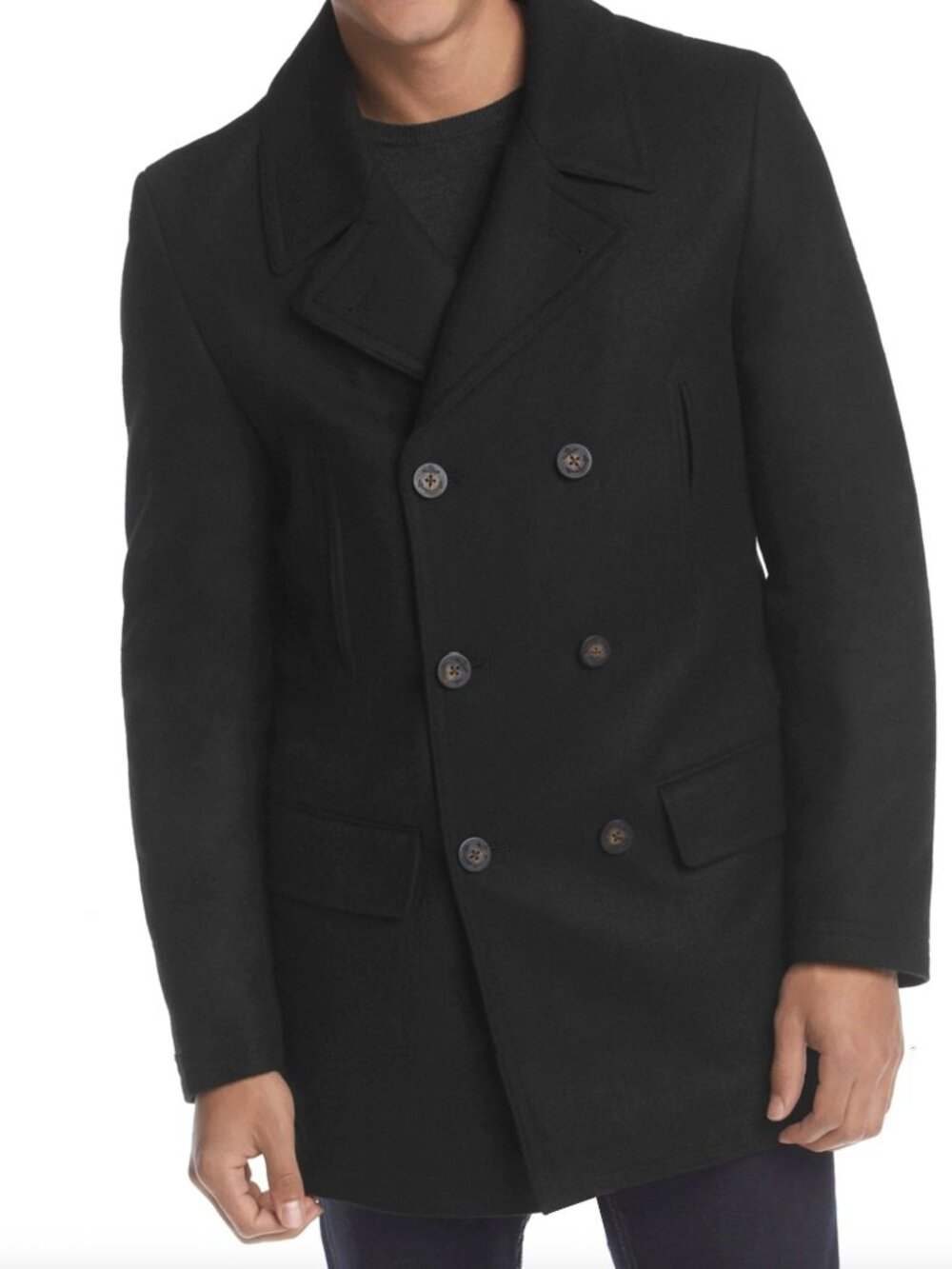 Lauren Ralph Lauren Luke Black Wool Blend Double Breasted Topcoat Peacoat 40R